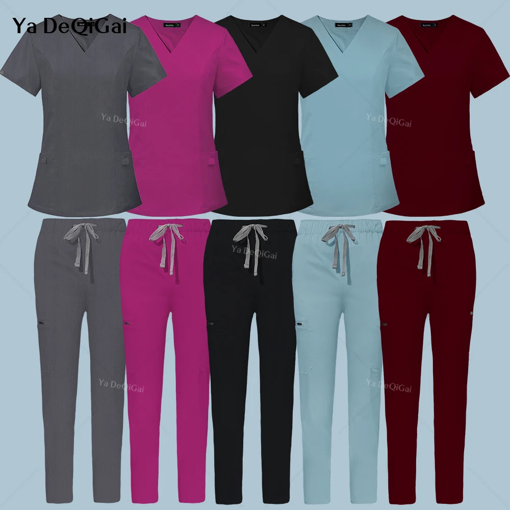 Workwear Nurse Uniform TopsStraight Pants Nursing Uniform Women Men Pet Shop Beauty Work Suit Doctor Surgery Scrubs Set 240708