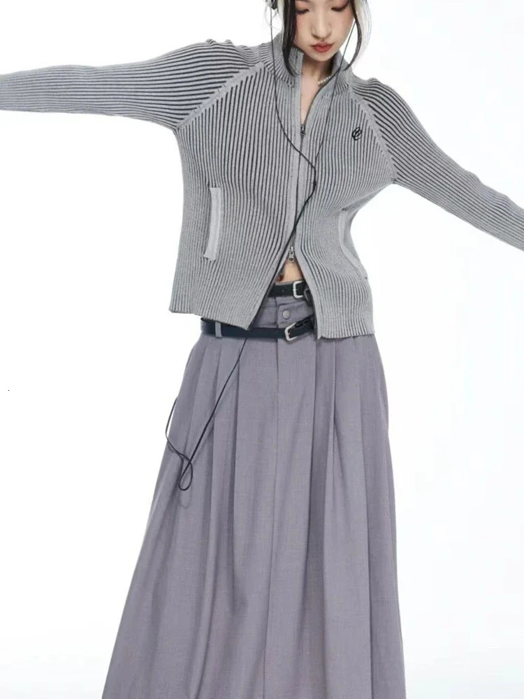 KOSAHIKI Vintage Zipper Cardigan Women Embroidery Y2k Aesthetic Grunge Sweater Jackets Female Harajuku Slim Knitted Coats Femme 240712