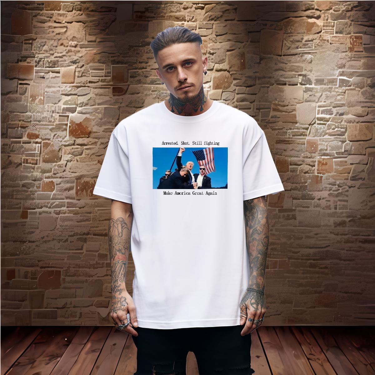 Fashion Designer Men T Shirts Trump shooting incident 230g 100% Cotton Skull Couples T Shirts Casual Beach Round Neck Short Sleeve Comfortable Wear