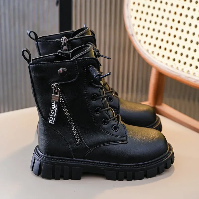 Black Girls Boots Drop PU Children Fashion Casual Short Boots Simple Princess Boot Narrow Band Kids Boots Chic 240710