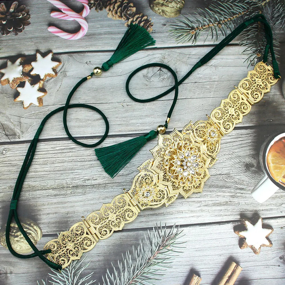 Sunspicems Gold Color Morocco Caftan Womens Bracelet Belt Hollow Star Arabic Bridal Wedding Jewelry 240710