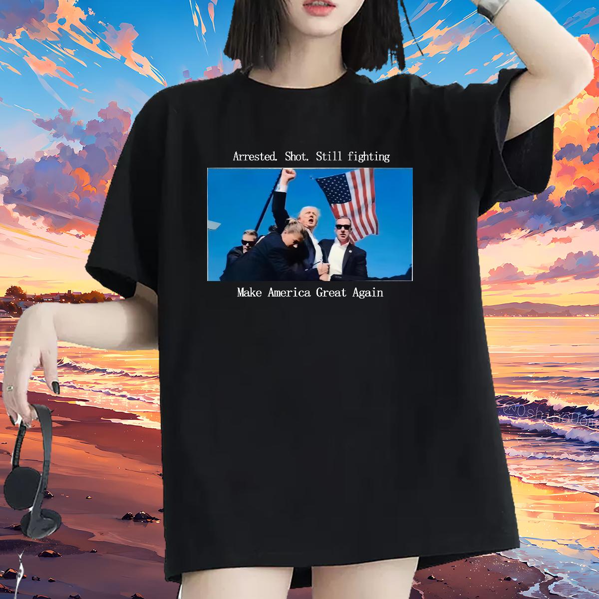 2024 DIY T-Shirts for Women Arrested. Shot. Still fighting Hip Hop Cotton Comfortable 230g 100% Cotton Unisex Tshirts DIY Anime Designer Nice Tops Tee