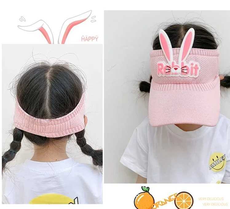 3-12 Year Childrens Summer Hat Cute Cartoon Rabbit Wing Visual Childrens Boys and Girls 2023 New Thin Hollow Breathable Childrens Top CoverW240713