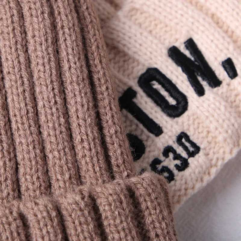 Solid color letter baby bean hat winter warm knit hat for girls and boys retro embroidery Boston childrens crochet hatW240713