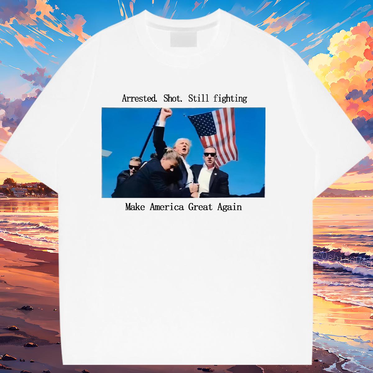 2024 DIY T-Shirts for Women Arrested. Shot. Still fighting Hip Hop Cotton Comfortable 230g 100% Cotton Unisex Tshirts DIY Anime Designer Nice Tops Tee