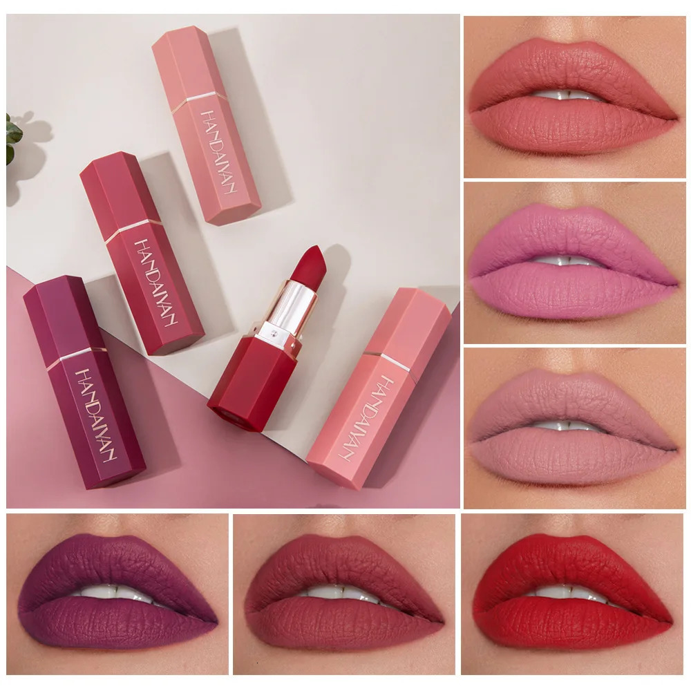 HANDAIYAN 6 Colors Matte Lipstick Beauty Lip Gloss LippenstiftTinted Balm 24 Hours Waterproof Makeup 240713