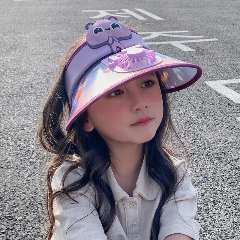 Kids Sunhat with Fan Large Sun Protection Adjustable Children Sun Protection Hat Outdoors USB Fan Sun Hat Cartoon Baby Visors 240704