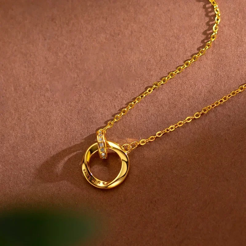 The Same 24K Gold 999 Real Gold Mobius Ring Necklace for Women in the Gold Store Interlocking Clavicle Necklace AU750 240710