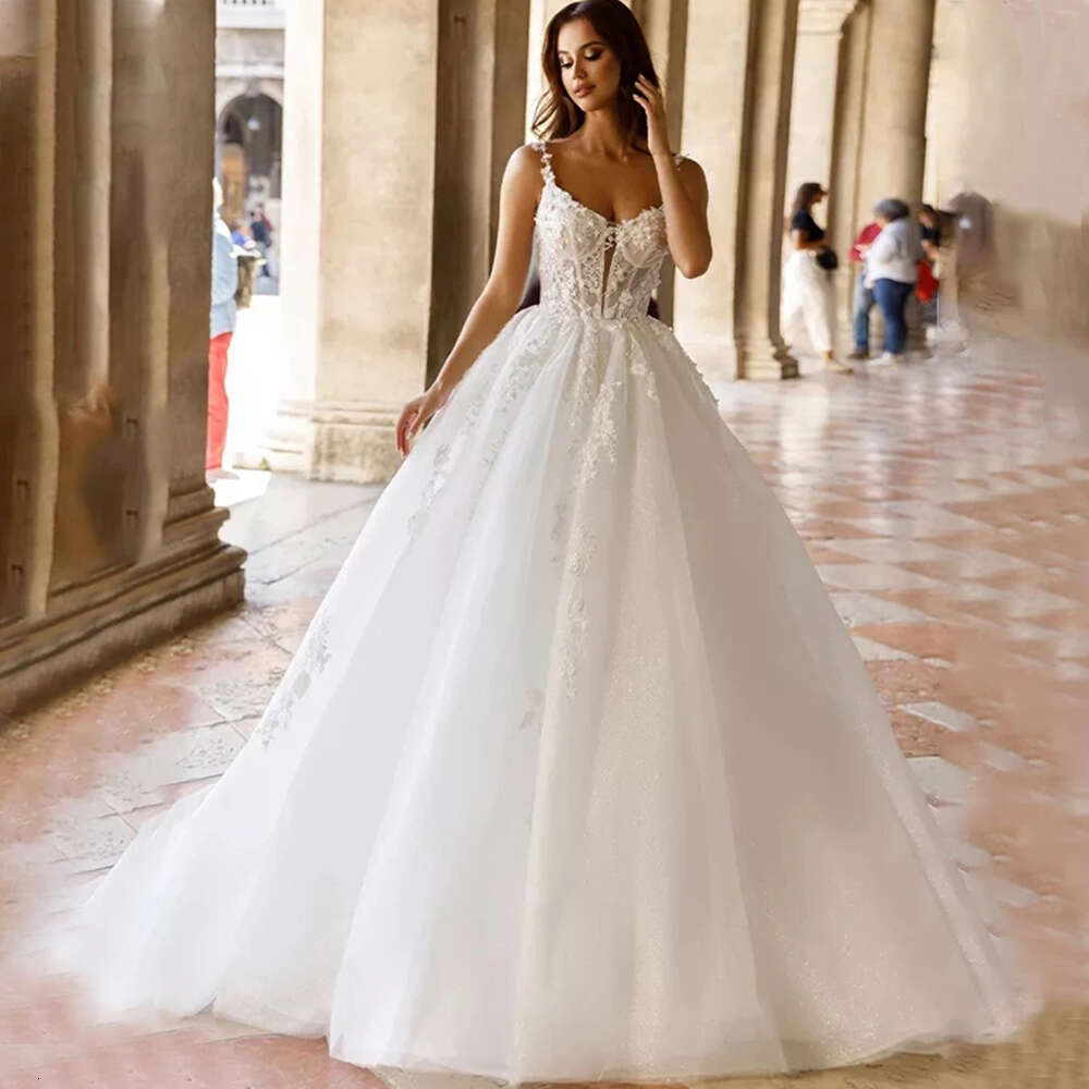 Square Neck Sexy Off Shoulder Sleeveless Fluffy Princess Style Mopping Wedding Dresses Sweetheart A-e White Bridal Gowns 2023