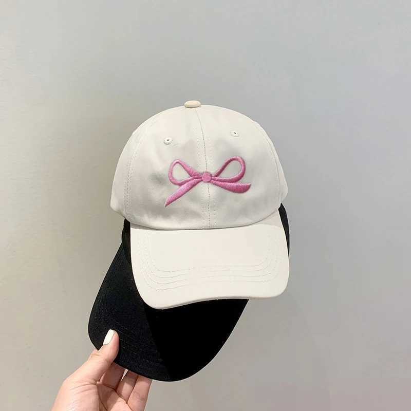 Korean Bow Baby Baseball Hat Summer Soft Cotton Sun Hat Girls Y2K Sweet Bow Knot Embroidered Childrens Leather HatW240713