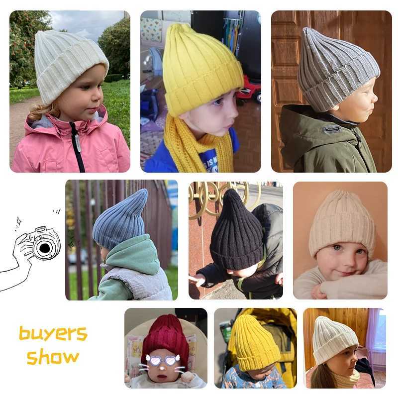Autumn and winter crochet baby hat solid color for girls and boys warm knit childrens hatW240713
