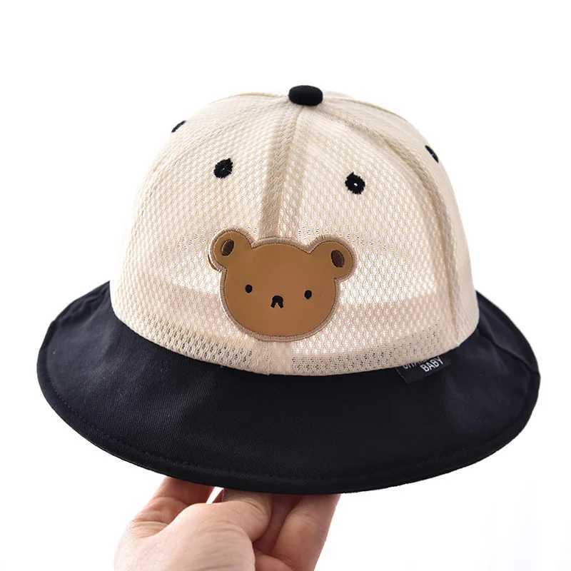 Summer Mesh Baby Sun Hat Cute Bear Outdoor Fighting Hat Suitable for Children Wide Brim Boys and Girls Fisherman HatW240713