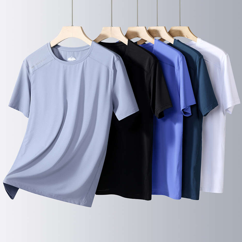 Flash Delivery Summer Ice Silk Quick drying T-shirt for Sports Outdoor Short sleeved Men's Live Printing Personalized Korean Edition