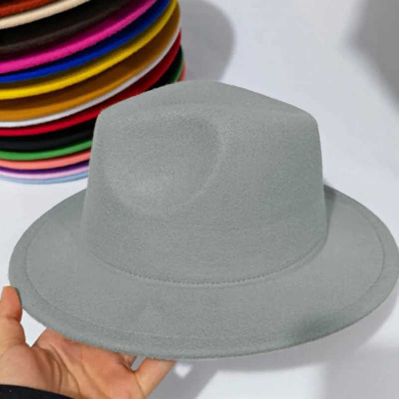 Childrens Fe Hat Solid Childrens Jazz Hat Classic Wide Edge Panama Top Hat Boys and Girls Imitate Wool Wide Edge Felt HatW240713