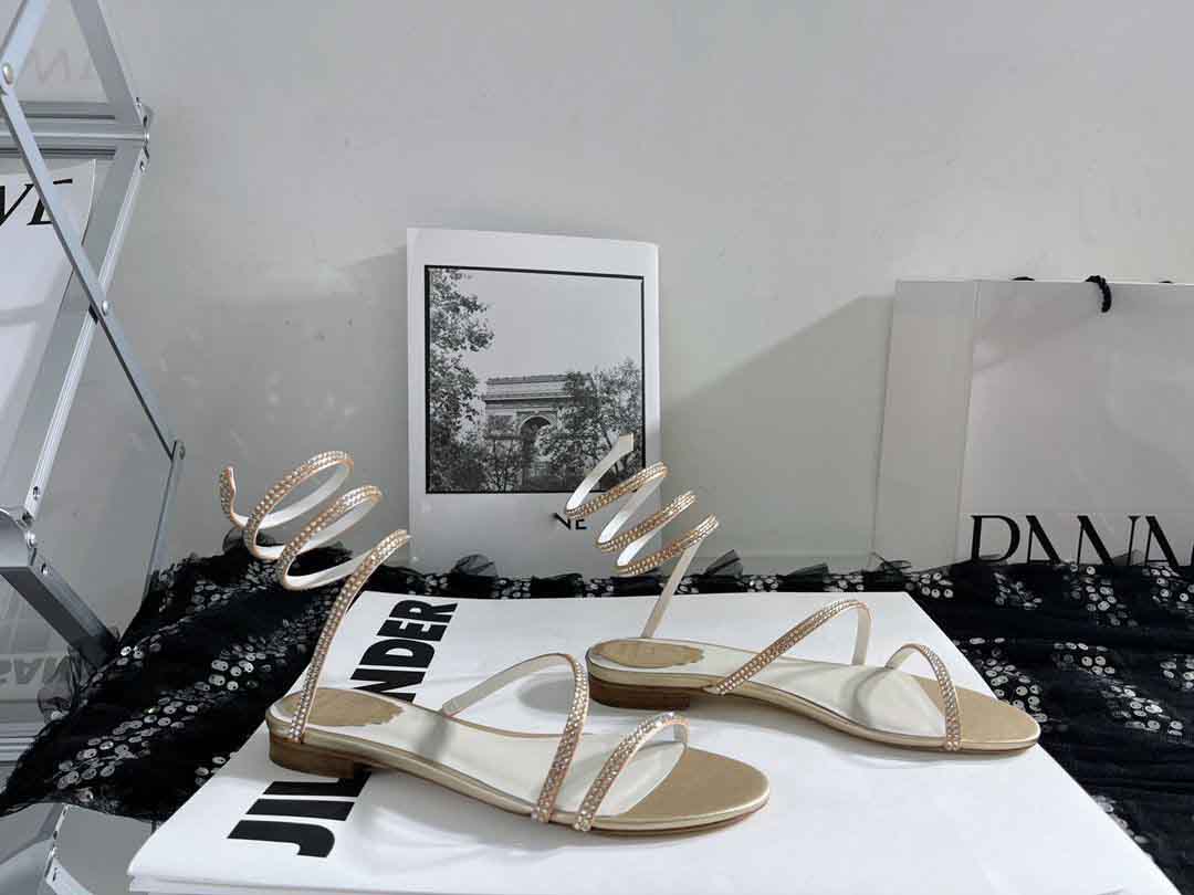 Luxury Designer Sandals Shoes Walking Flats Gladiator Elegant Brands Cleo Women Comfort Renes Spiral Ankle Strap Lady Sexy 35-43