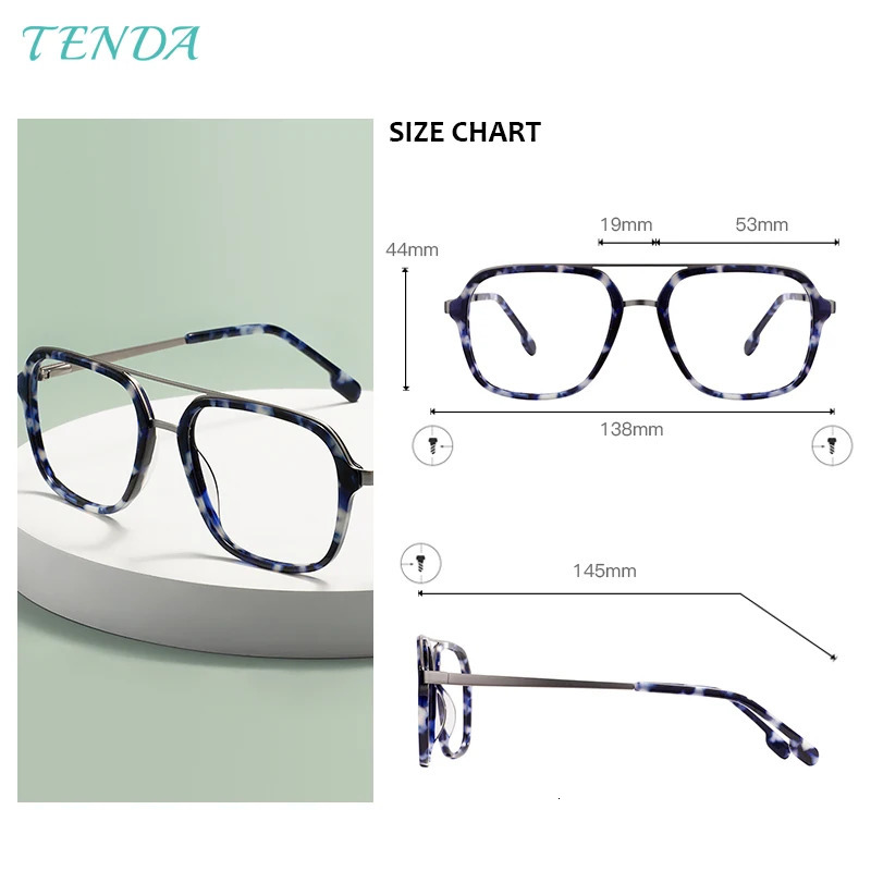 Men And Women Big Acetate Double Bridge Square Optical Frames For Myopia Lenses Reading Progressive Lenses 240712