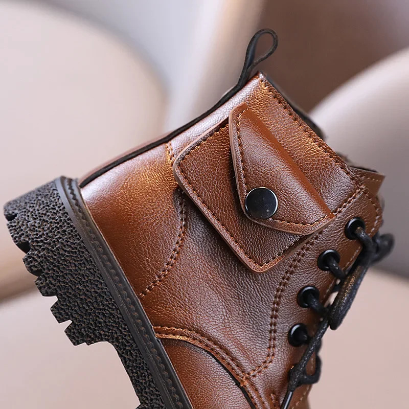 Brown Kids Shoes Retro Classic Punk Style Side Pocket Girls Booties Solid Color Spring Boys Kids Fashion Boots F11013 240710