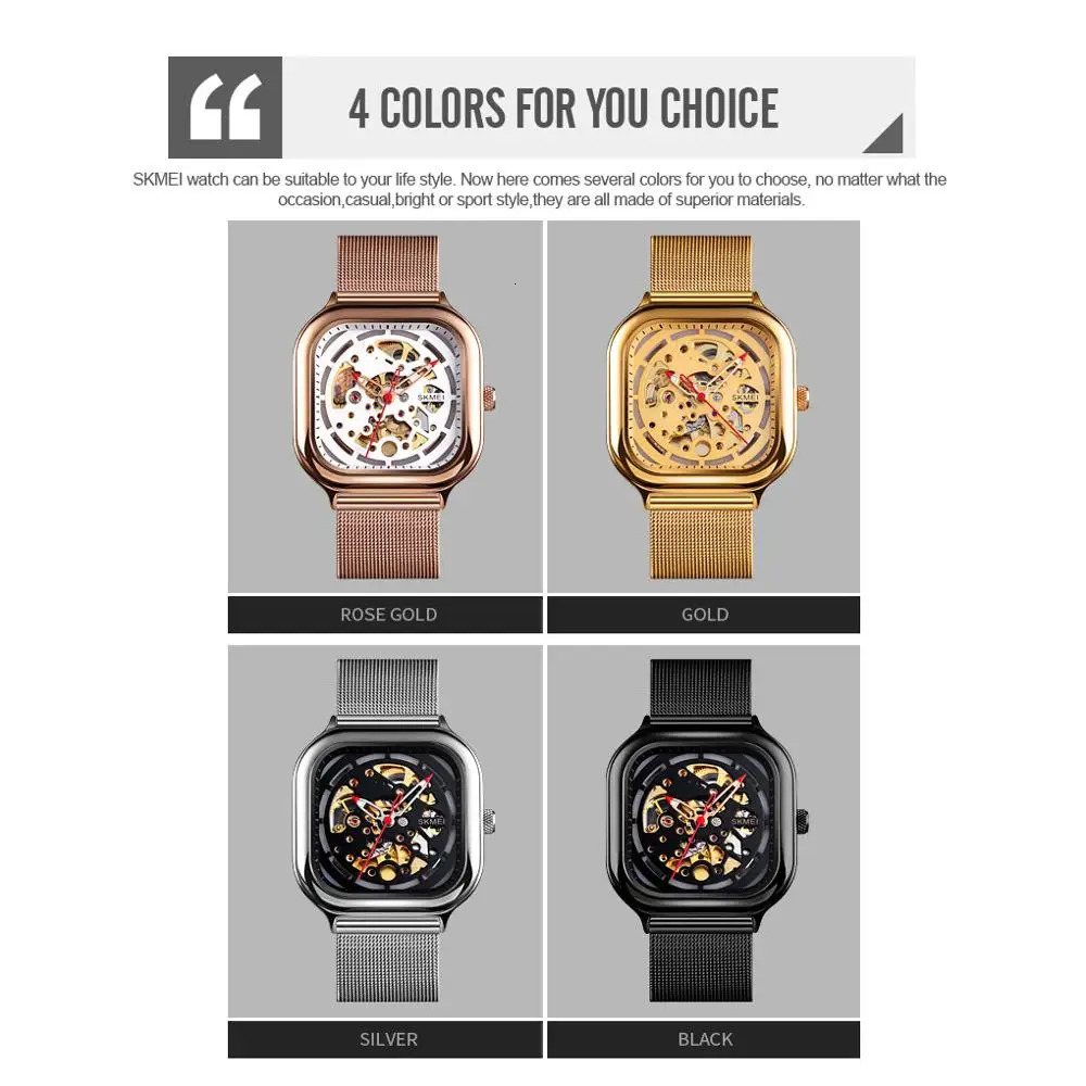 SKMEI 9184 Mechanical Watch Men Automatic Quartz Mens Watches 5Bar Waterproof Hollow Art Steel Strap Clock montre homme 9302 240709