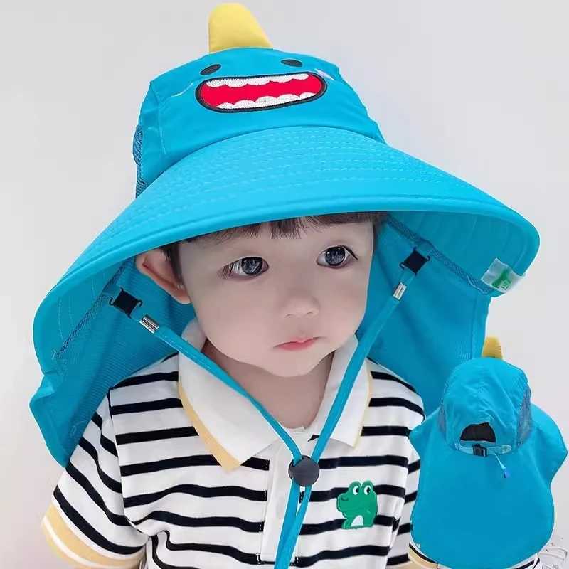 Childrens summer bucket hat UV protection outdoor beach sun hat boys and girls flip adjustable wide eaves hatW240713