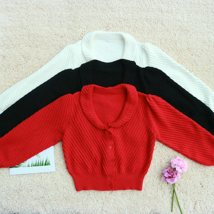 251 # Ref Core Spun Yarn Doll Collar Short Sweater Top New French Women's Clothing Self-cultivation Novelty Bifurcated Loose High Waist Dress BOH