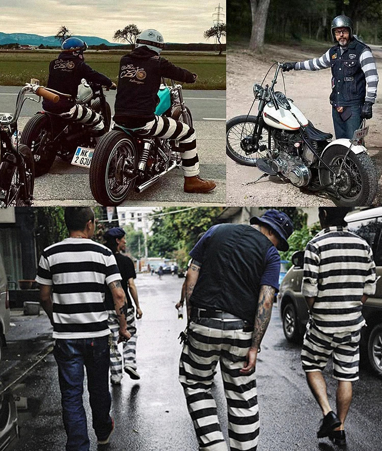 Mens 16OZ Canvas Jacket Vintage Black White Striped Motorcycle Shirt Cotton Thick Lapel Prisoner Male Casual Outerwear 240711