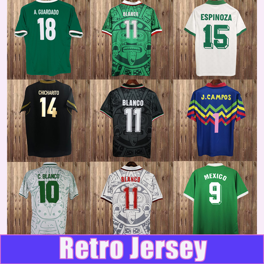 94 95 Mexico Mens Retro Soccer Jerseys CHICHARITO C. SALCIDO BLANCO HERNANDEZ H. SANCHEZ 1998 Home Away 3rd Football Shirts Vintage Uniforms
