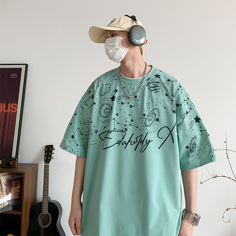 Short T-shirt for men in summer 2024, new pure cotton youth trendy style, casual loose half sleeved