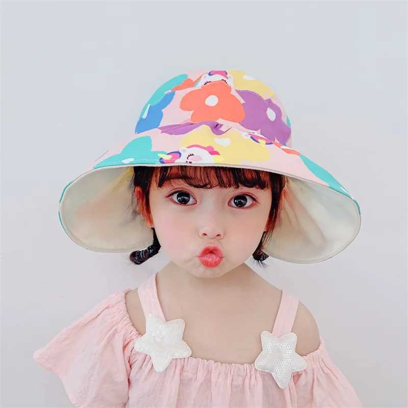 Adjustable baby bucket hat girls sun hat cute rabbit childrens empty top hat big Brim childrens beach hat hatW240713