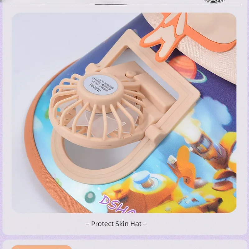 Kids Sunhat with Fan Large Sun Protection Adjustable Children Sun Protection Hat Outdoors USB Fan Sun Hat Cartoon Baby Visors 240704