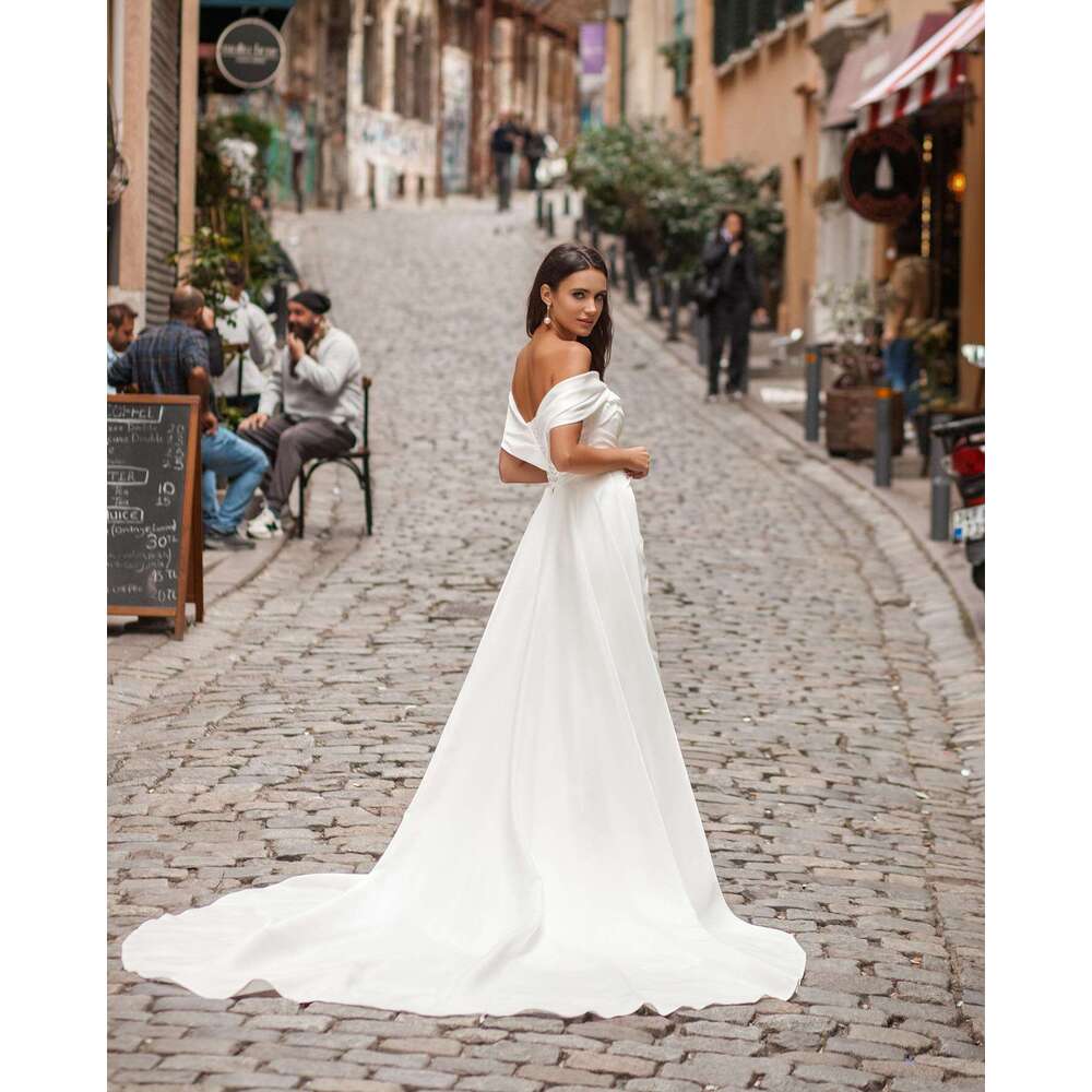 Elegant Off The Shoulder Soft Satin Mermaid Wedding Dresses Side Slit Detachable Train Formal Bridal Grown 2025 Rode De