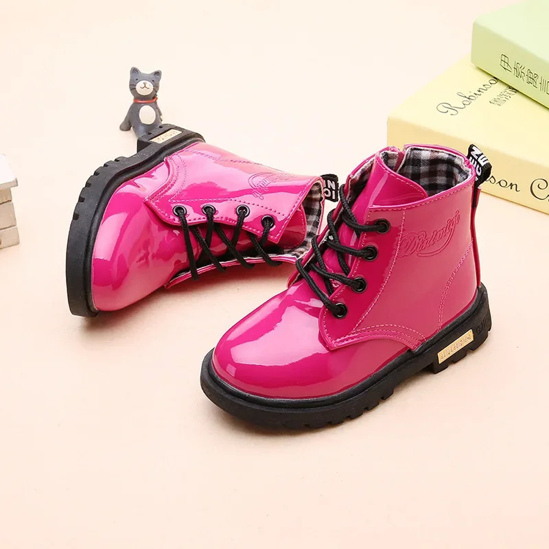 Spring Autumn Ankle Boots for Girls Black/Red/Pink/Yellow Toddler Boy Boots Childrens Kids Leather Shoes Kids Waterproof A11171 240710