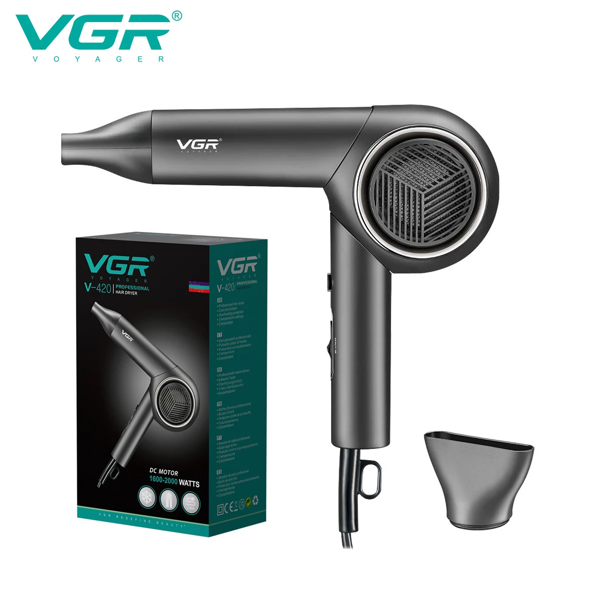 VGR Hair Dryer Professional Blow Drier and Cold Adjustment Hair Dryer Machine Negative Ion Hair Dryers Home Appliance V420 240708