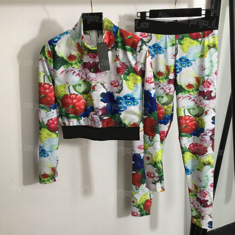 Designer Flower Printed Womens Yoga Outfits Long Sleeve Sporty Tops Leggings Set - Luxury Two-Piece Tracksuit for Beach Holiday & Fitness C260312