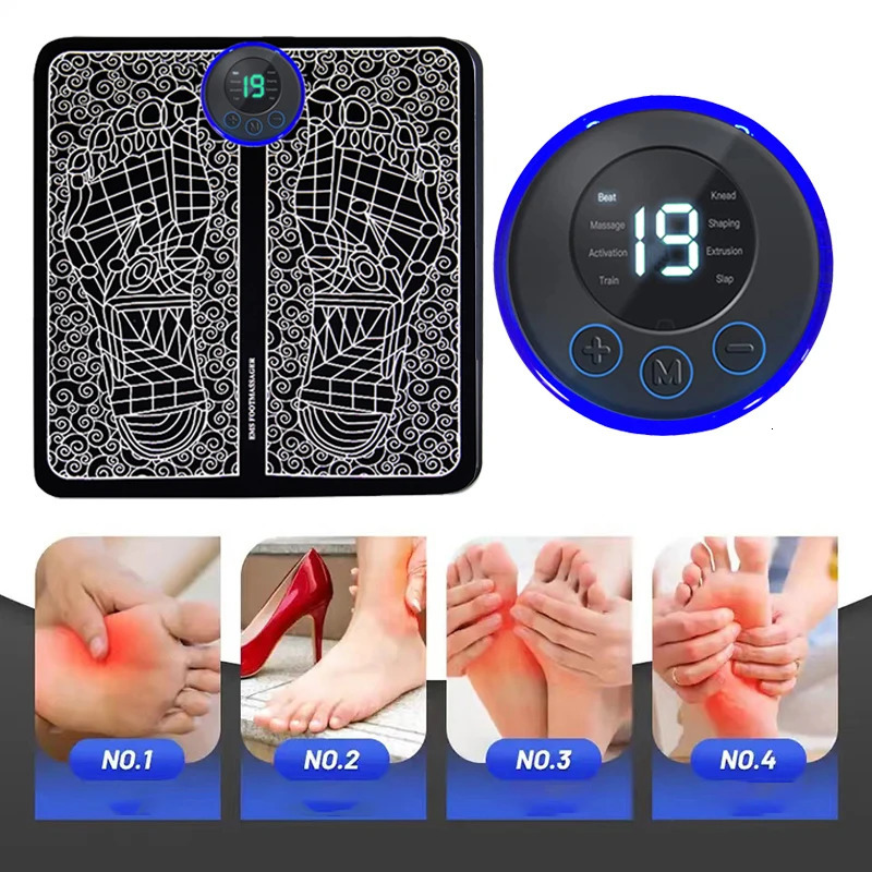 Remote control foot massage pad with 2 patches for full body massage and USB charging convenient and fast 240713