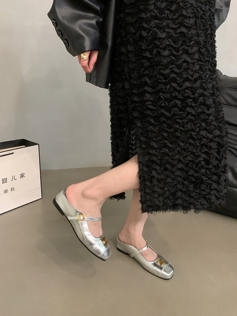 Inner height, Mary Jane single shoes, gentle temperament, French sandals, Korean hot version of the thick-soled women's toe semi-drag