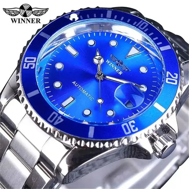 Winner 02B Can rotate the bezel Waterproof Luminous Casual Automatic Mechanical Watches Sports Men Steel Wristwatch Reloj Hombre 240709