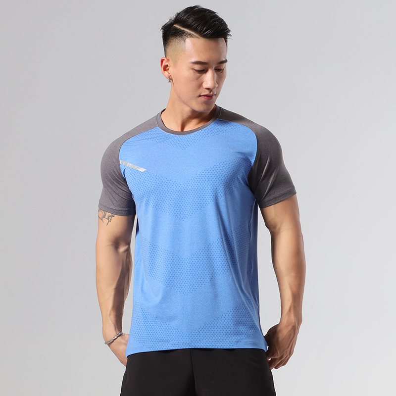 Lighing Delivery Outdoor Leisure High Elastic Fabric Trendy Short Sleeve Men's Summer Thin Style Breathable Sports Versatile Fiess Quick Drying T