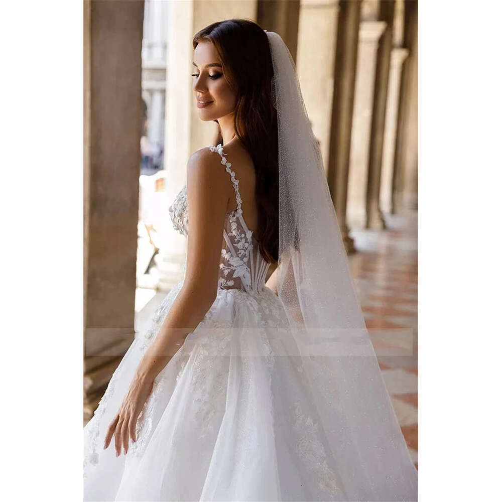 Square Neck Sexy Off Shoulder Sleeveless Fluffy Princess Style Mopping Wedding Dresses Sweetheart A-e White Bridal Gowns 2023