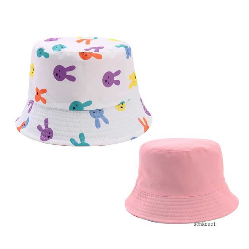 Double sided baby bucket hat with cute unicorn letter embroidery for children boys and girls fishermans hat for spring and summer outdoor childrens su