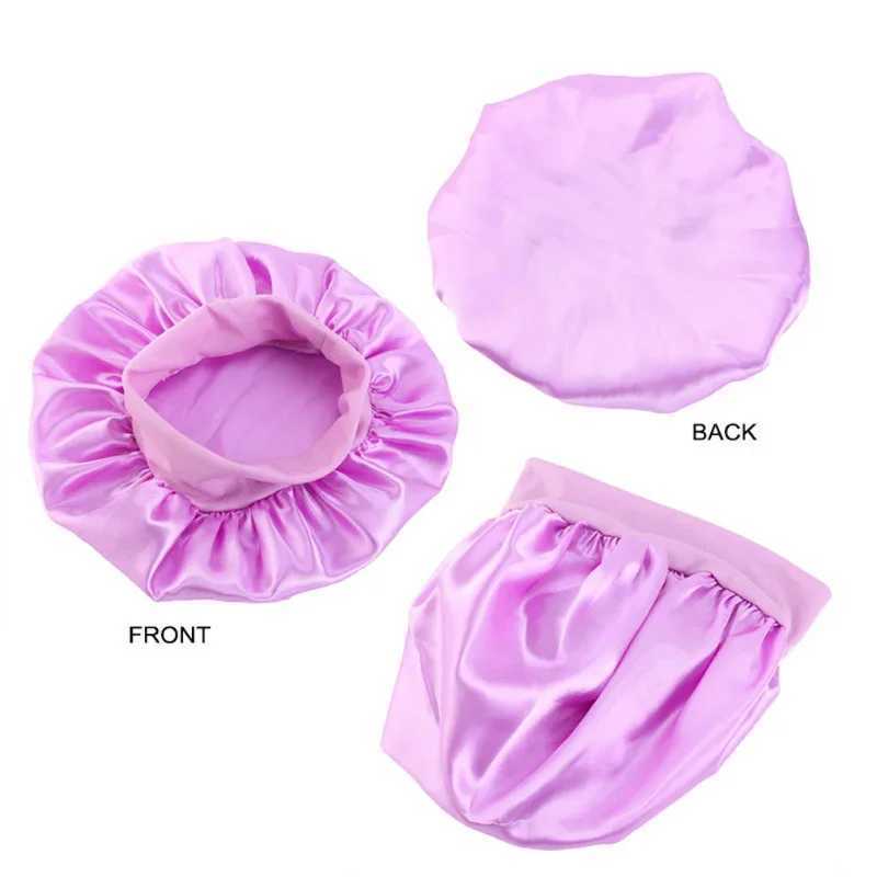 8-color childrens and girls silk satin hat Turban hat wide elastic band night sleep hatW240713