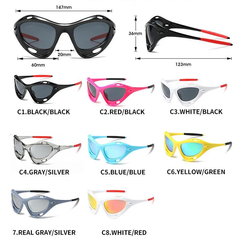 Fashion Hollow Hole Network Y2K Sunglasses for Women Retro Cat Eyes Sunglasses for Men Racing Sports Candy Color Hip Hop Punk Shadow 240710