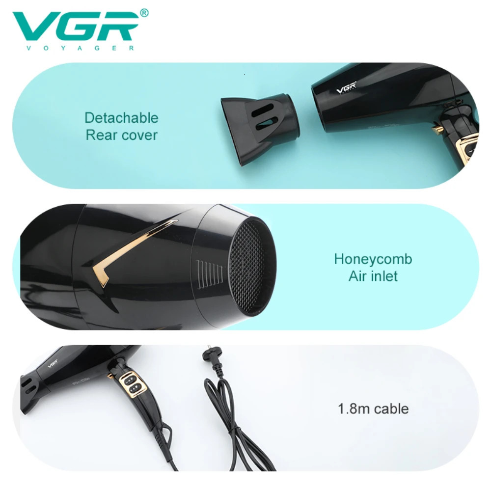 VGR Hair Dryer Professional Hair Dryer Machine Negative Ion Chaison Hair Dryer and Cold Adjustment Powerful Dryers V423 240708