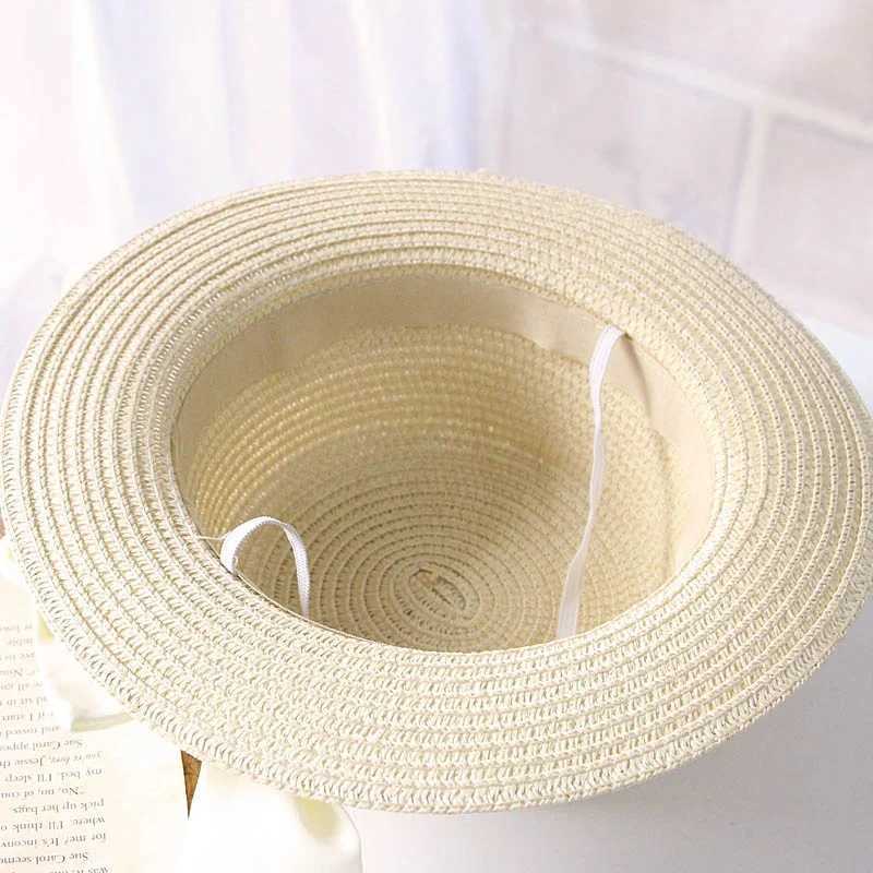Fashion bow childrens str hat childrens summer beach hat 50-52-54cm childrens flat top sun hatW240713