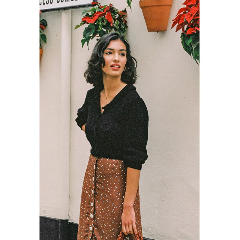 251 # Ref Core Spun Yarn Doll Collar Short Sweater Top New French Women's Clothing Self-cultivation Novelty Bifurcated Loose High Waist Dress BOH