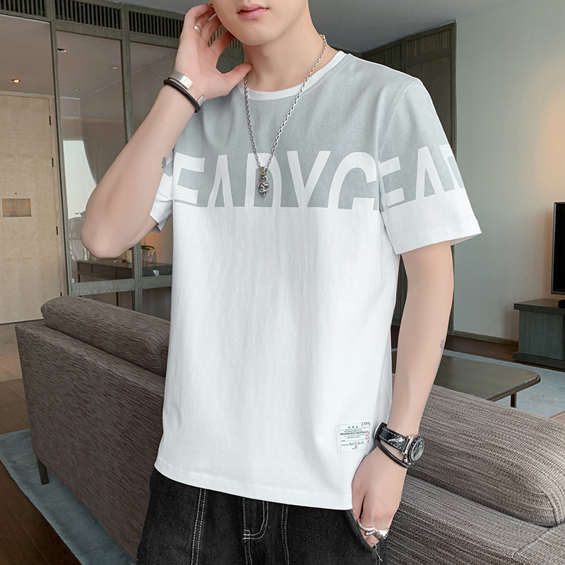 Summer round neck short sleeved fashion brand men's casual slim fit youth printed T-shirt
