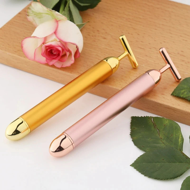 24K Golden T Beauty Stick Energy Roller Electric Lift Massage Beauty Instrument Waterproof Vibration Care Stick 240713