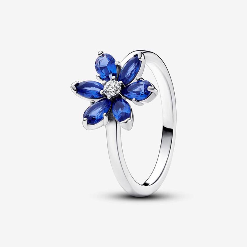 Sparkling Blue Herbarium Cluster Ring 925 Sterling Silver Jewelry Rings Girlfriend Gift Diamond flower rings with Retail Box Set for Women