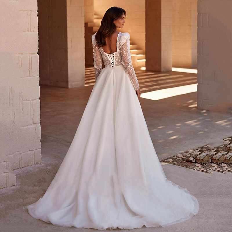 BOHO Simple Wedding Dresses For Women 2024 Sweetheart Backless Sexy Bridal Gowns Tulle Long Sleeve Robe A-e Vestidos De Novia