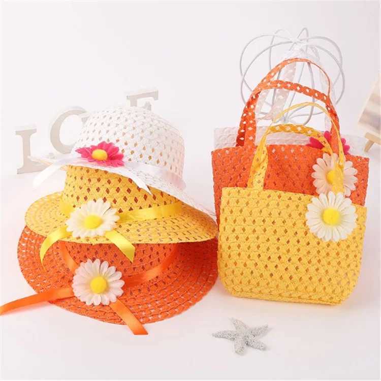 Beginner bag set sunflower childrens grass hat Gir grass woven round hat childrens sun protection beachW240713