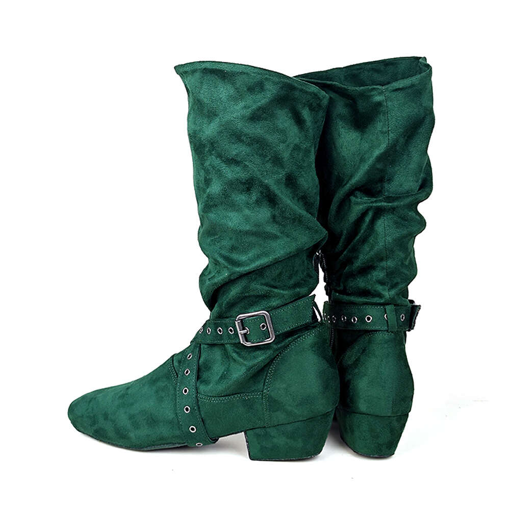 Jouncing Line Latest Lace Up Women Long Beige Girls Salsa Latin Jazz Dancing Western Folk Country Dance Boots